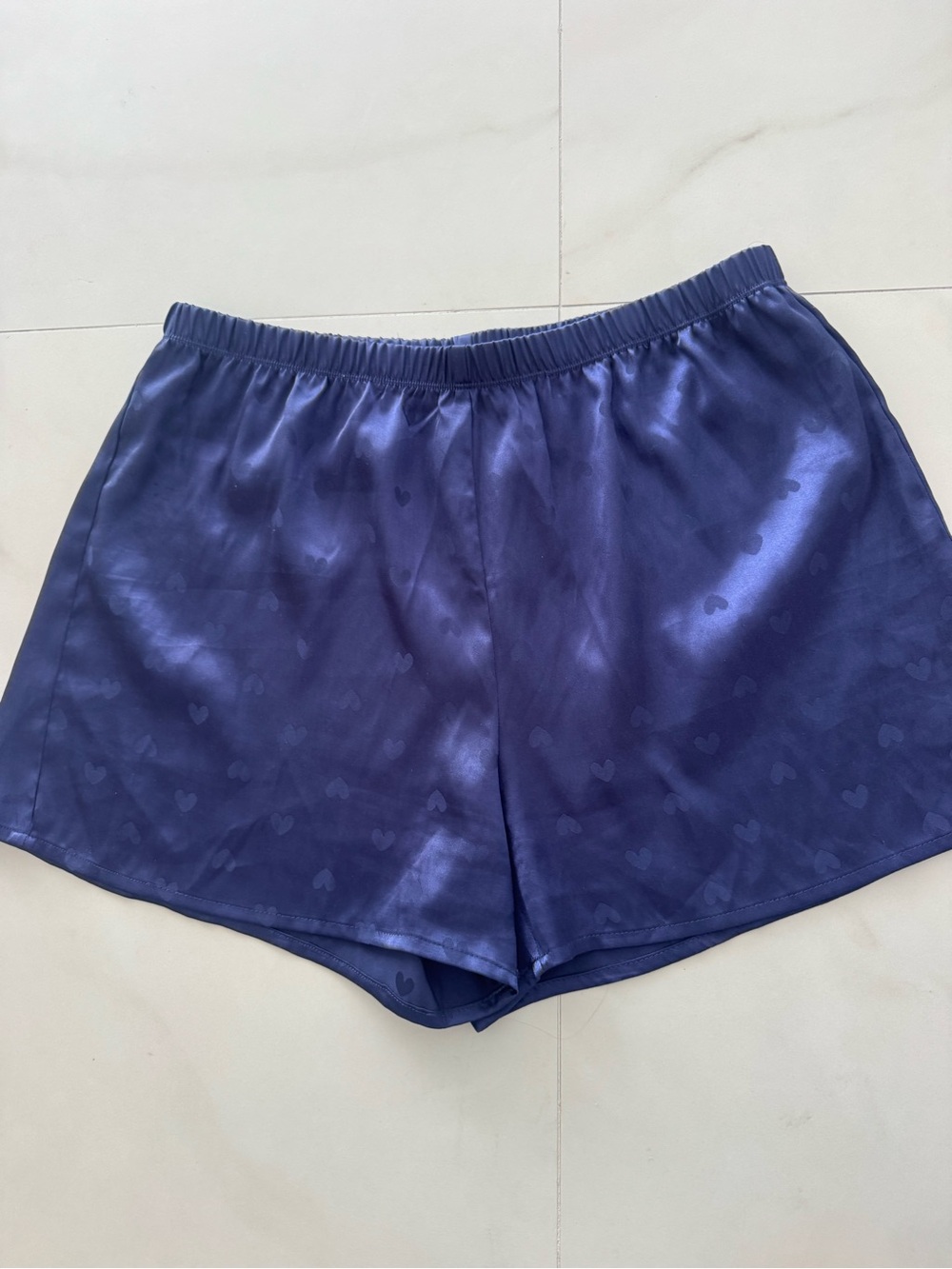 Splendid Navy Satin Heart-Detail Athletic Shorts
